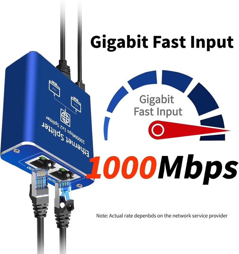 مقسم إيثرنت 1 إلى 2 1000 ميجابت في الثانية، مفتاح شبكة جيجابت، مقسم شبكة RJ45 LAN مع كابل طاقة USB (منفذان يعملان في وقت واحد) عالي السرعة لكابلات Cat5/5e/6/7/8 - Image 5