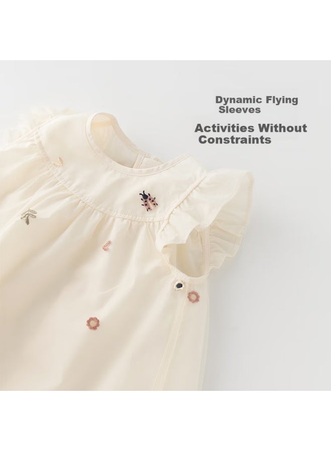 Guaiqixiong Baby Girl Pure Cotton Dress, Summer Lightweight, Flutter Sleeves, Cute Princess Dress For Infants And Children, Stylish For Going Out