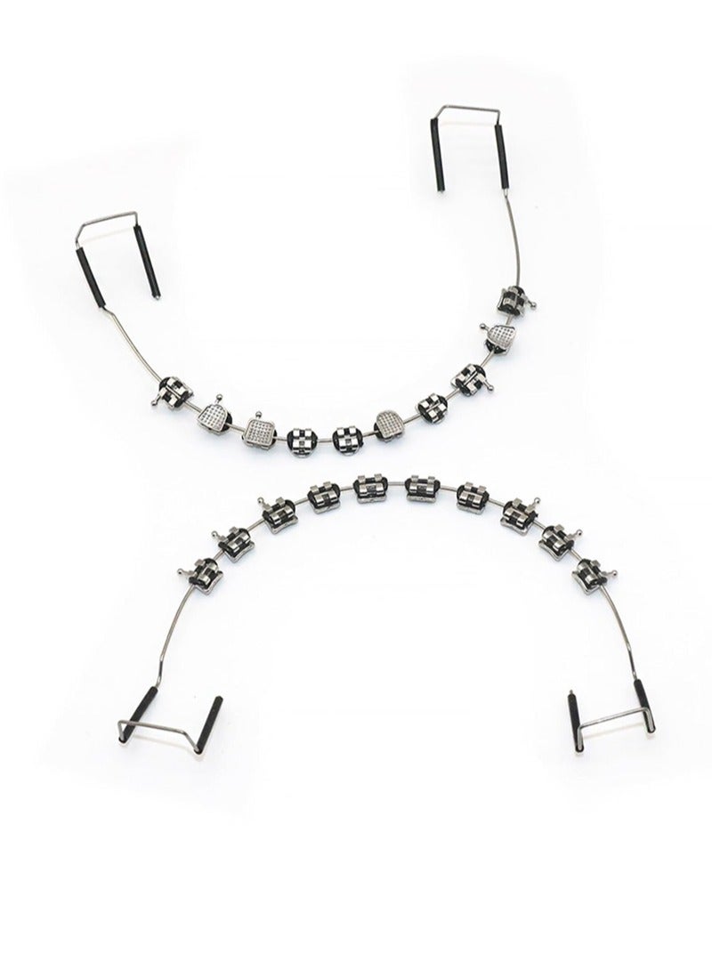 هالونهي زخارف أسنان مؤقتة بأسلاك معدنية، وأقواس معدنية، وأربطة تقويم أسنان، وأدوات لشرح تقويم الأسنان، وأدوات لطلاب طب الأسنان للتدرب (أسود) - Image 1