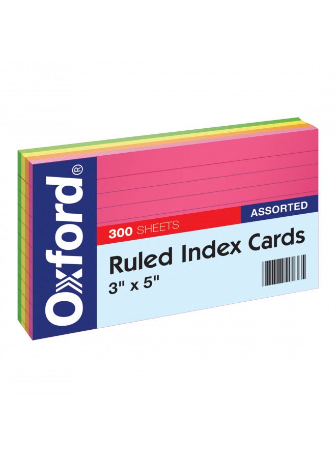 Oxford Neon Index Cards, 3" x 5", Ruled, Assorted Colors, 300 Per Pack (81300EE) - Image 1