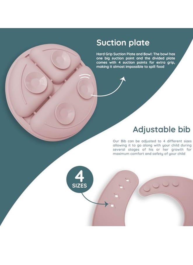 iNeek 9 Piece  Baby Led Weaning Supplies Silicone Feeding Set  Baby Toddler Bib Cup Divided Plate and Bowl Self Feeding Spoons Dish Set  Baby Utensils |Toddler Feeding Supplies  - Image 3