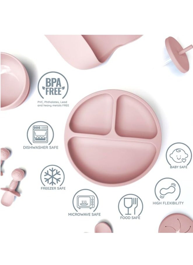 iNeek 9 Piece  Baby Led Weaning Supplies Silicone Feeding Set  Baby Toddler Bib Cup Divided Plate and Bowl Self Feeding Spoons Dish Set  Baby Utensils |Toddler Feeding Supplies  - Image 4