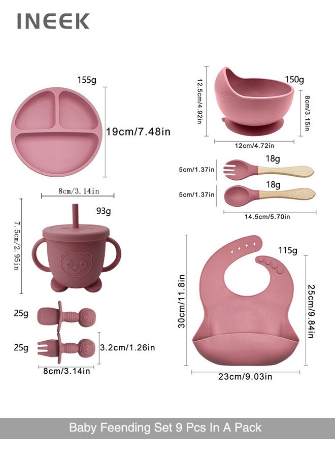 iNeek 9 Piece  Baby Led Weaning Supplies Silicone Feeding Set  Baby Toddler Bib Cup Divided Plate and Bowl Self Feeding Spoons Dish Set  Baby Utensils |Toddler Feeding Supplies  - Image 2