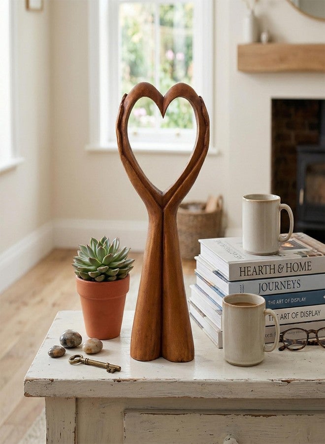 G6 Collection 12" Wooden Handmade Abstract Sculpture Statue Handcrafted - Heart in Hand - Gift Art Decorative Home Decor Figurine Accent Decoration Artwork Hand Carved Heart - Image 4