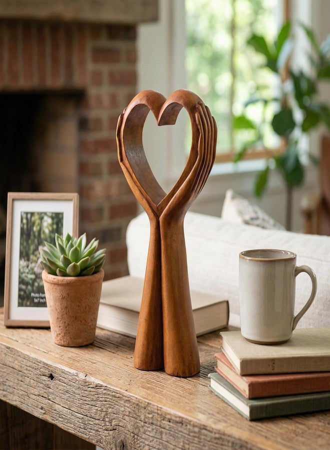 G6 Collection 12" Wooden Handmade Abstract Sculpture Statue Handcrafted - Heart in Hand - Gift Art Decorative Home Decor Figurine Accent Decoration Artwork Hand Carved Heart - Image 2