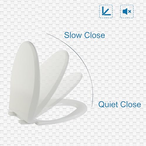 JINGZE Elongated Toilet Seat Slow Close, Quiet Toilet Seat Cover with Never Loosen Durable Toilet Seat Lid Easy to Install & Clean, Polypropylene (PP), White - Image 2