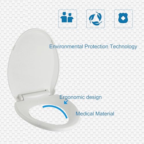 JINGZE Elongated Toilet Seat Slow Close, Quiet Toilet Seat Cover with Never Loosen Durable Toilet Seat Lid Easy to Install & Clean, Polypropylene (PP), White - Image 3