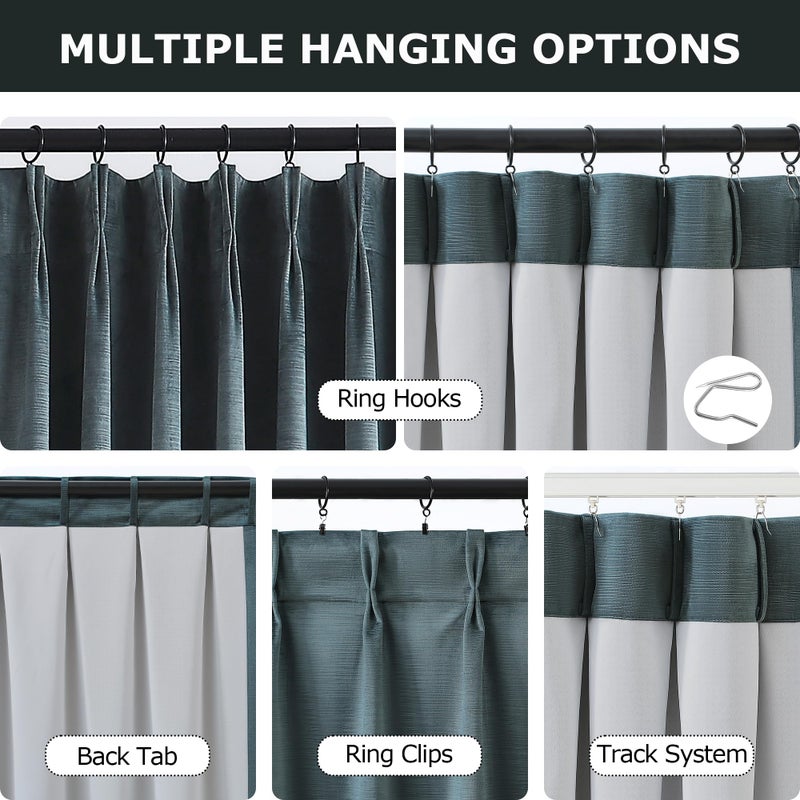 Vision Home Blue Velvet Pinch Pleated Blackout Curtains 95% Room Darkening Window Curtains 95 inch for Living Room Bedroom Thermal Insulated Back Tab Velvet Drapes Pin Hooks 40" Wx95 Lx2,Storm Blue - Image 3