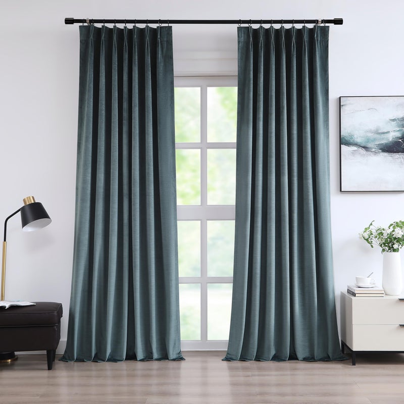 Vision Home Blue Velvet Pinch Pleated Blackout Curtains 95% Room Darkening Window Curtains 95 inch for Living Room Bedroom Thermal Insulated Back Tab Velvet Drapes Pin Hooks 40" Wx95 Lx2,Storm Blue - Image 1
