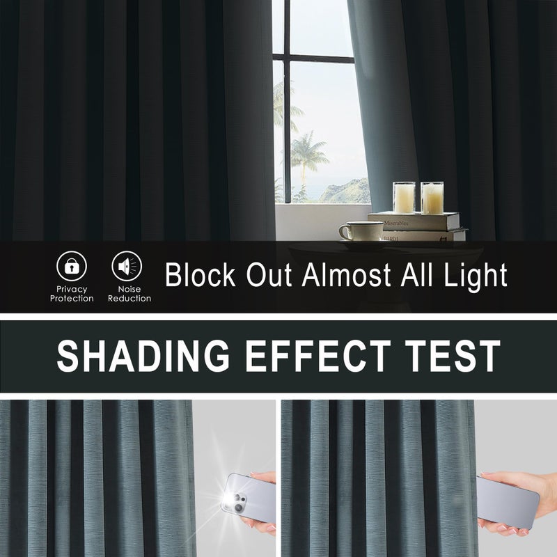Vision Home Blue Velvet Pinch Pleated Blackout Curtains 95% Room Darkening Window Curtains 95 inch for Living Room Bedroom Thermal Insulated Back Tab Velvet Drapes Pin Hooks 40" Wx95 Lx2,Storm Blue - Image 4