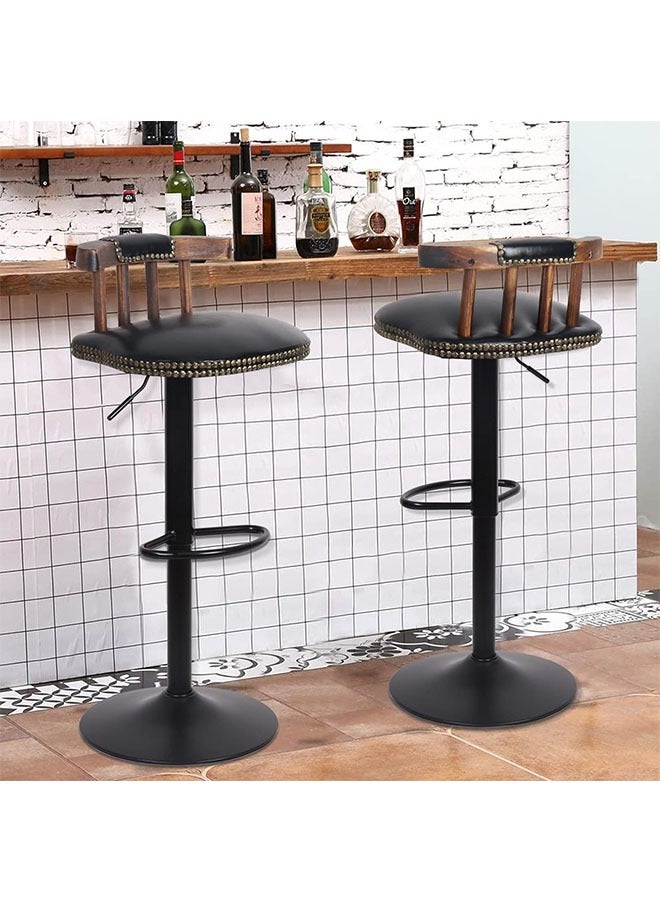 ويسفور مطبخ جزيرة بار البراز كرسي مجموعة من 2 وسادة جلدية سوداء مقاعد للبار كراسي الإفطار قابل للتعديل ارتفاع عداد رفع مقعد دوار طويل الظهر خشبي مع بقية القدم حانة المنزل - Image 2
