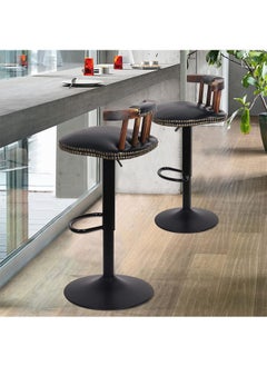 WISFOR Kitchen Island Bar Stool Chair Set of 2 Black Leather Cushion Barstools Breakfast Chairs Adjustable Counter Height Lift Seat Swivel Tall Wooden Back with Foot Rest Home Pub  - Image 3