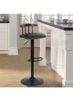 WISFOR Kitchen Island Bar Stool Chair Set of 2 Black Leather Cushion Barstools Breakfast Chairs Adjustable Counter Height Lift Seat Swivel Tall Wooden Back with Foot Rest Home Pub  - Image 4