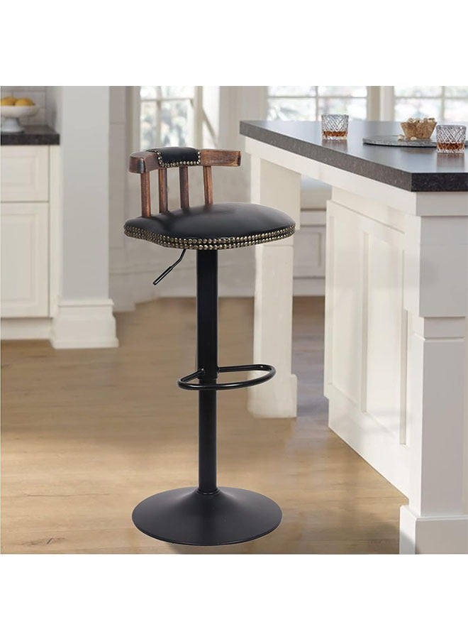 ويسفور مطبخ جزيرة بار البراز كرسي مجموعة من 2 وسادة جلدية سوداء مقاعد للبار كراسي الإفطار قابل للتعديل ارتفاع عداد رفع مقعد دوار طويل الظهر خشبي مع بقية القدم حانة المنزل - Image 4