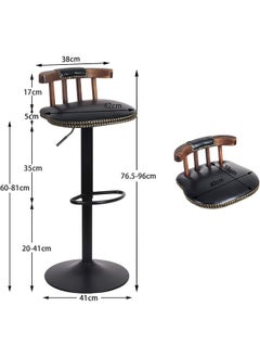 WISFOR Kitchen Island Bar Stool Chair Set of 2 Black Leather Cushion Barstools Breakfast Chairs Adjustable Counter Height Lift Seat Swivel Tall Wooden Back with Foot Rest Home Pub  - Image 5