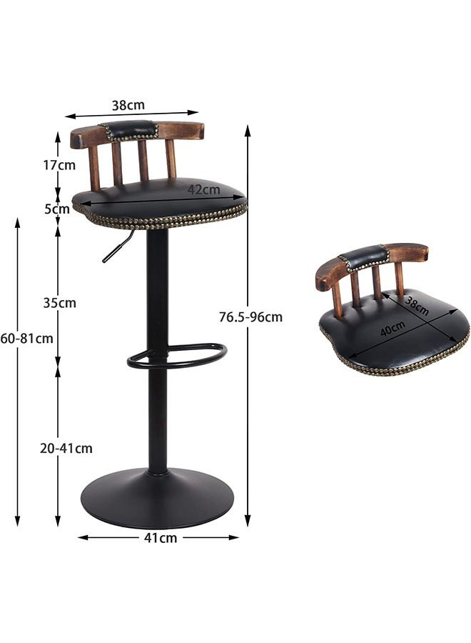 ويسفور مطبخ جزيرة بار البراز كرسي مجموعة من 2 وسادة جلدية سوداء مقاعد للبار كراسي الإفطار قابل للتعديل ارتفاع عداد رفع مقعد دوار طويل الظهر خشبي مع بقية القدم حانة المنزل - Image 5