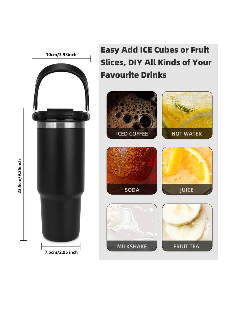 Excefore Tumbler with Handle and Straw Lid, 30 oz Insulated Stainless Steel Double Walled Vacuum Water Bottle for Office, Home, Sport or Car, Travel Mug for Hot and Cold, Black - Image 5