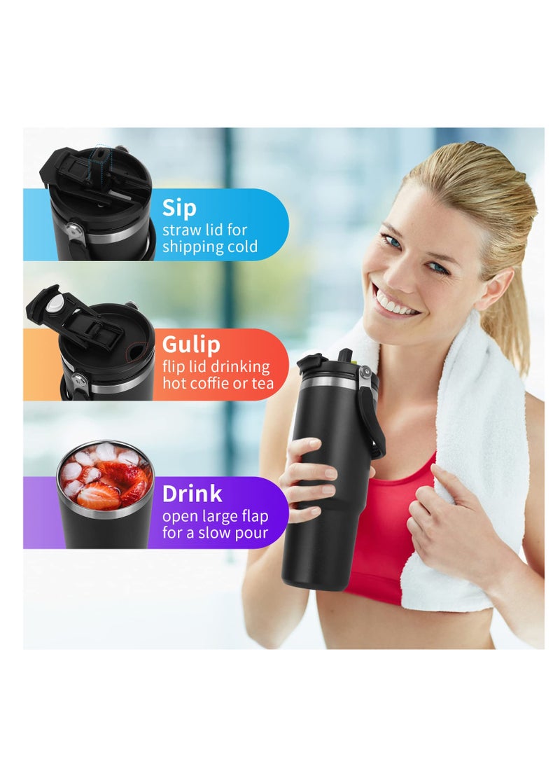 Excefore Tumbler with Handle and Straw Lid, 30 oz Insulated Stainless Steel Double Walled Vacuum Water Bottle for Office, Home, Sport or Car, Travel Mug for Hot and Cold, Black - Image 3