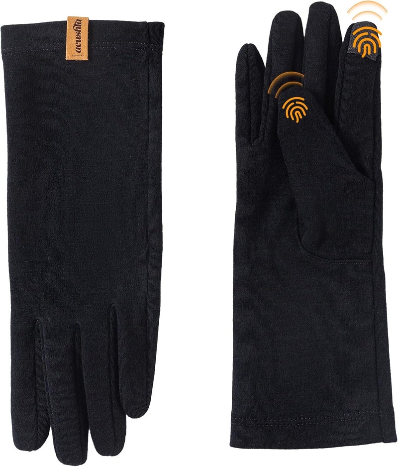 ACUSHLA 100% Merino Wool Touch Screen Lightweight Base Layer Ski Inner Glove for Men and Women - Image 1