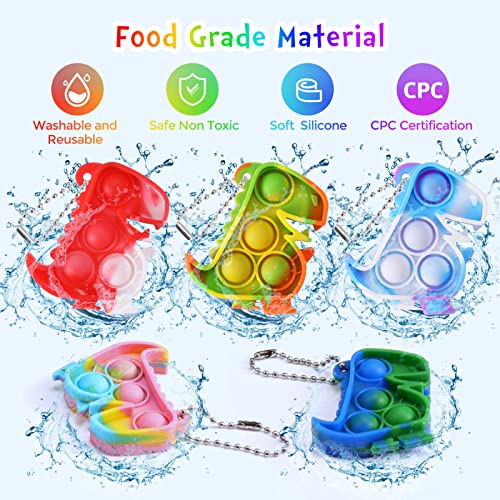 PICcircuit Dinosaur Party Favors Dinosaur Keychains Kids Party Favors Fidget Toys Bulk 30 Pack Mini Pop Fidget Keychain Its, Dino Favors for Kids 4-8 Children Mini Supplies It Small Birthday Decorations Trinkets - Image 3