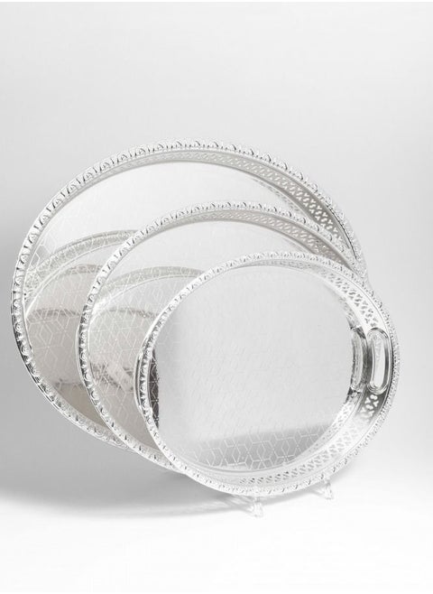 set 3 Pieces Bin shihon steel Tray with Silver design