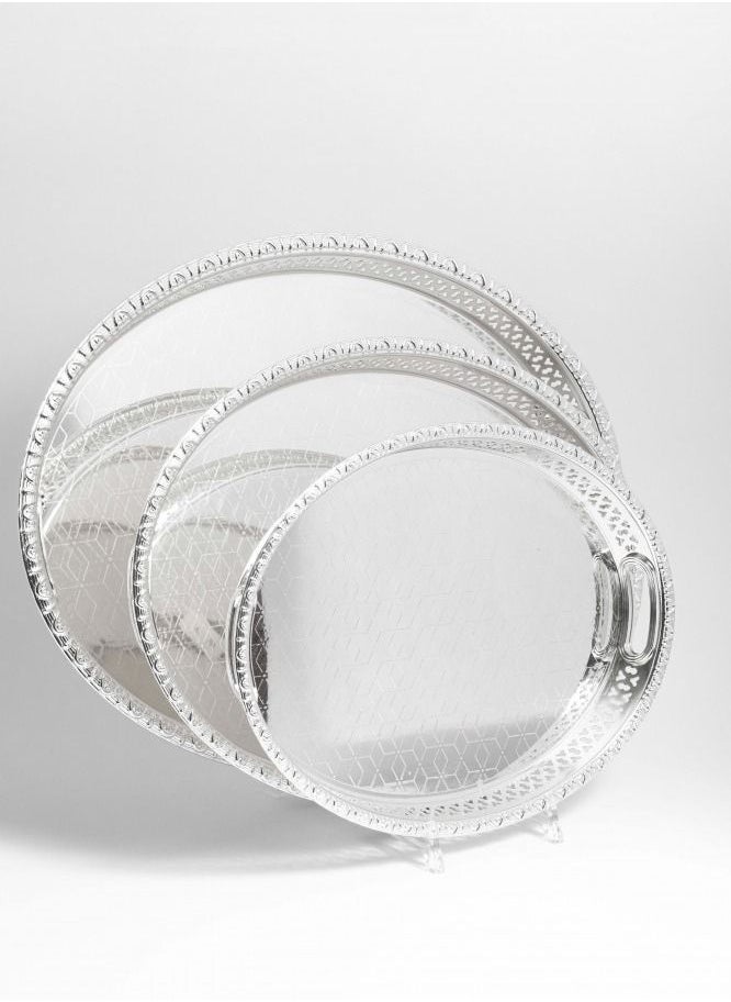 Binshihon - set 3 Pieces Bin shihon steel Tray with Silver design - Image 1