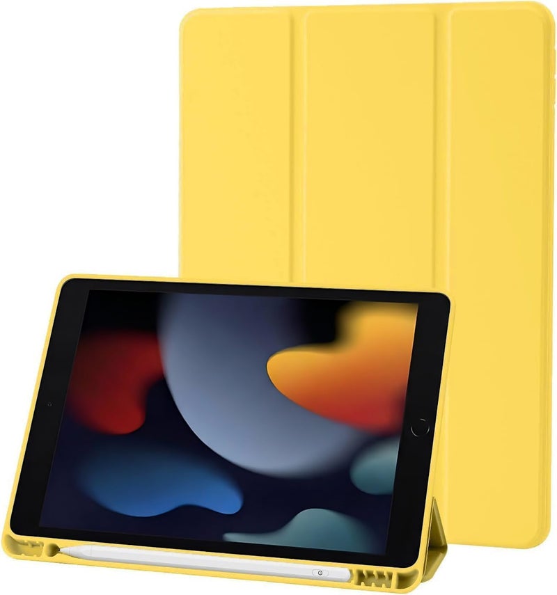 بلو بيك جراب iPad 10.2 متوافق مع الجيل التاسع/الثامن/السابع من iPad - غطاء حماية ثلاثي الطي مع حامل قلم، خاصية التشغيل/الإيقاف التلقائي، جراب ذكي - أصفر - Image 1