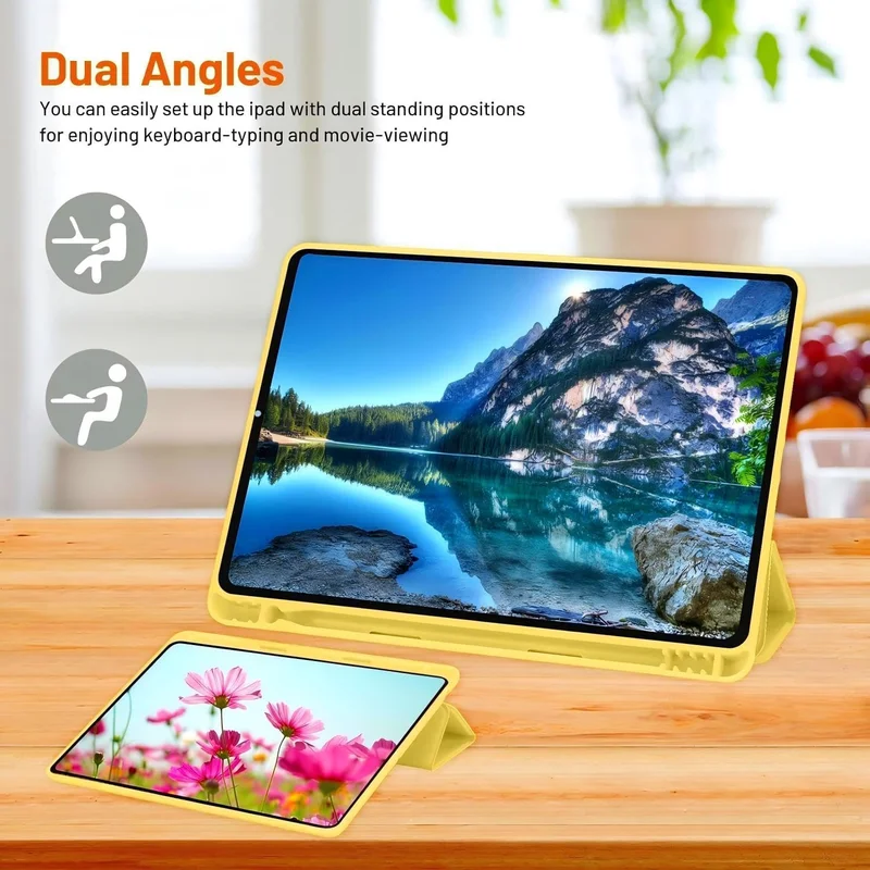 Bluepeak Yellow iPad 10.2 Case Compatible with iPad 9th/8th/7th Generation – Trifold Stand Protective Cover with Pencil Holder, Auto Sleep/Wake, Smart Case - Yellow  | Best Price UAE