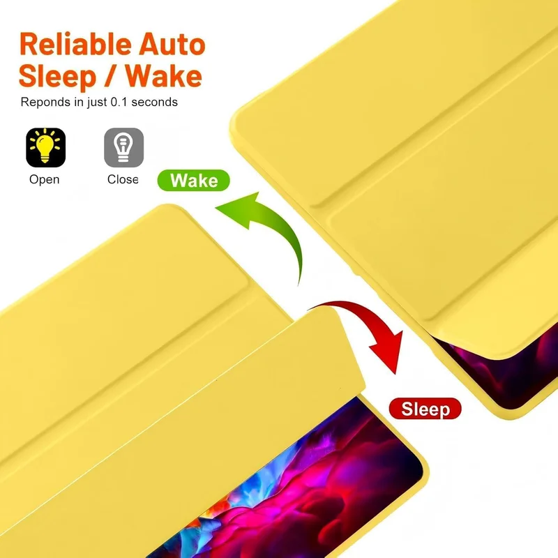Bluepeak Yellow iPad 10.2 Case Compatible with iPad 9th/8th/7th Generation – Trifold Stand Protective Cover with Pencil Holder, Auto Sleep/Wake, Smart Case - Yellow  | Best Price UAE