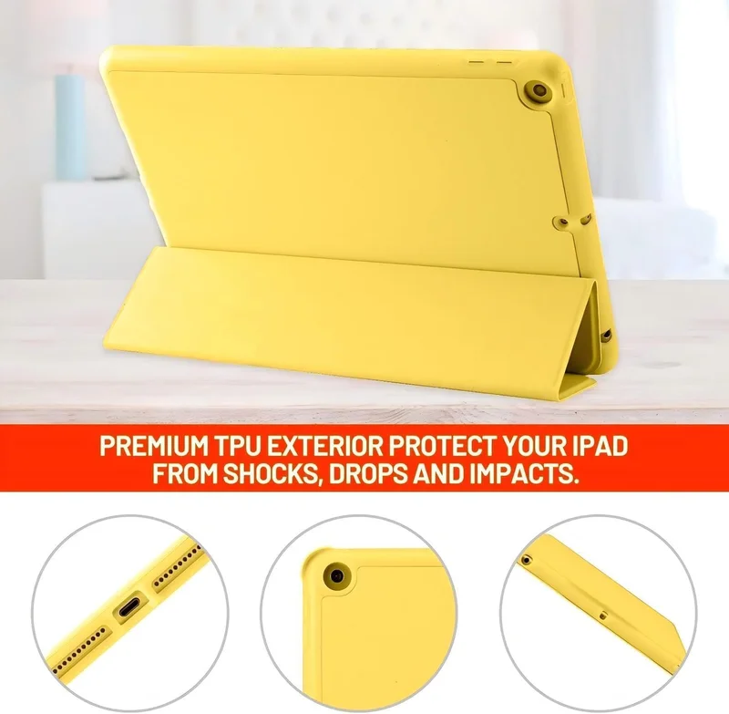 Bluepeak Yellow iPad 10.2 Case Compatible with iPad 9th/8th/7th Generation – Trifold Stand Protective Cover with Pencil Holder, Auto Sleep/Wake, Smart Case - Yellow  | Best Price UAE