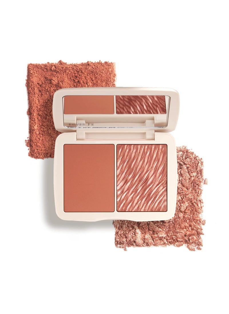 COVER FX COVER FX Monochromatic Powder Blush Duo - Warm Honey: Bronzed Rose - Matte + Shimmer Finish - Create Custom, High Impact Color 