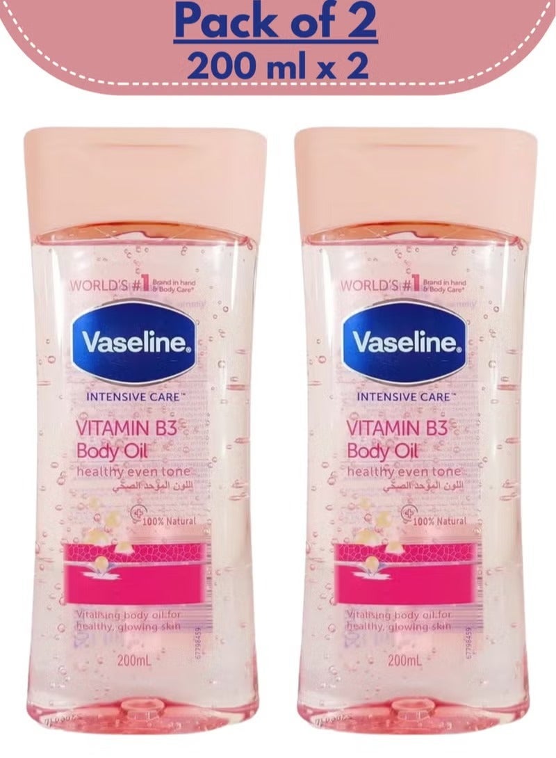 Vaseline Vitamin B3 Body Oil for Healthy, Even-Toned Skin 200ml – Pack of 2 - Image 1