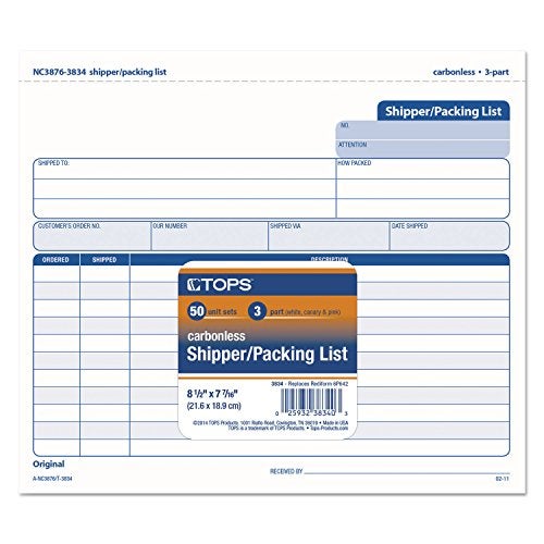 TOPS Shipper/Packing List Form, Triplicate, Carbonless, 8.5 x 7 Inches, 50 Sets per Pack (3834), Purple; White - Image 3