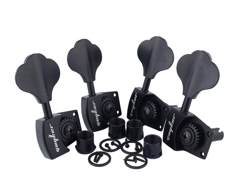 Guyker Bass Tuners (4 for Right) - 1:26 Ratio Open Gear Tuning Key Pegs Machine Head Replacement for Electric Jazz Guitar Bass or Precision Instruments - Black - Image 1