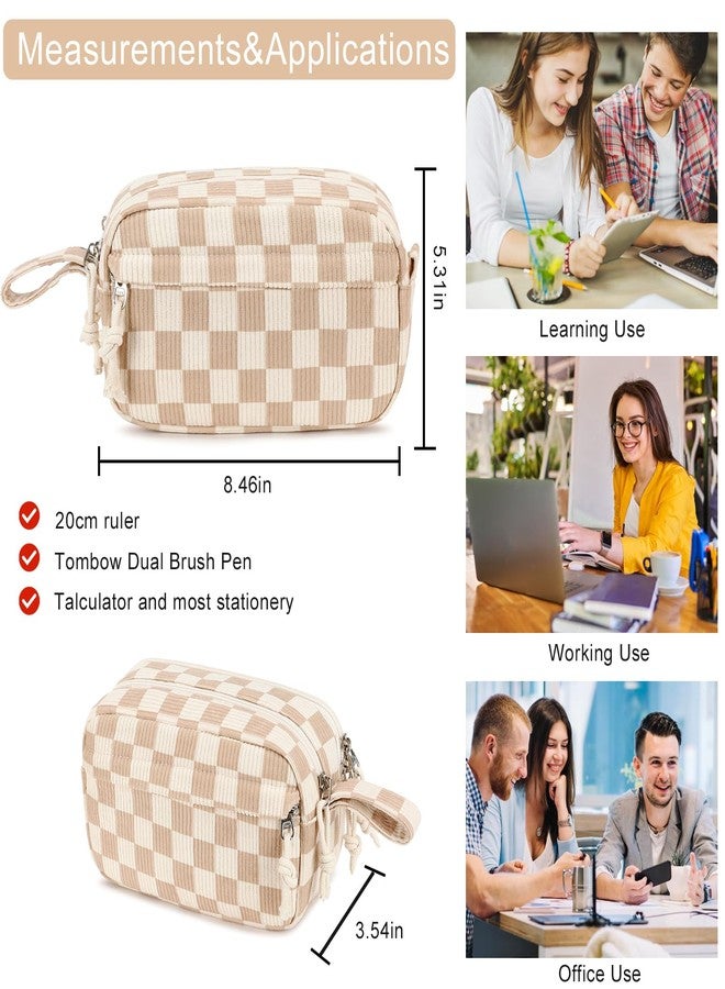 Bluboon Big Capacity Pencil Case Pencil Pouch School Supplies Cute Pencil Box Pencil Bag for Teen Girls Boys Women Man (Brown White Checked) - Image 2