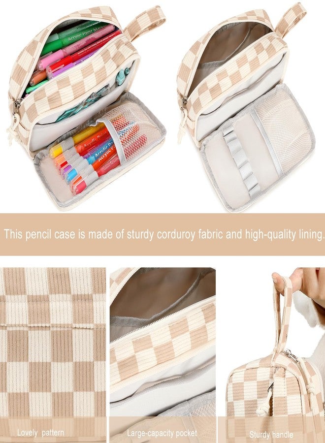 Bluboon Big Capacity Pencil Case Pencil Pouch School Supplies Cute Pencil Box Pencil Bag for Teen Girls Boys Women Man (Brown White Checked) - Image 4