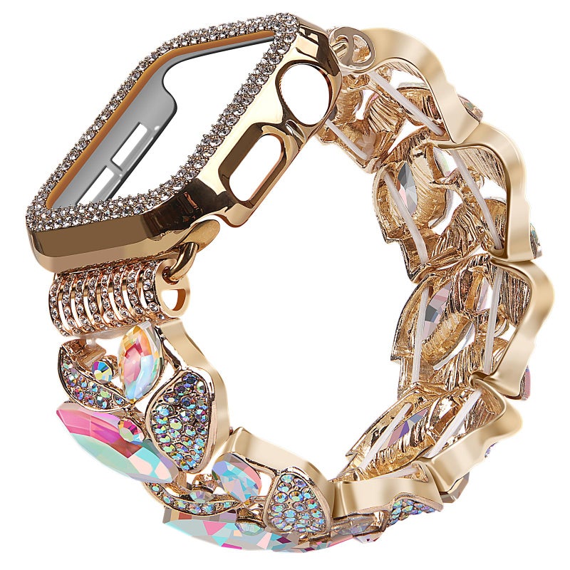 VIQIV Bling Dressy Bracelet with Case Compatible with Apple Watch Bands Series SESE2654 44mm for Women Strethy Cute Slim Metal Wristband Strap for iWatch Bands 44mm MixColor - Image 2