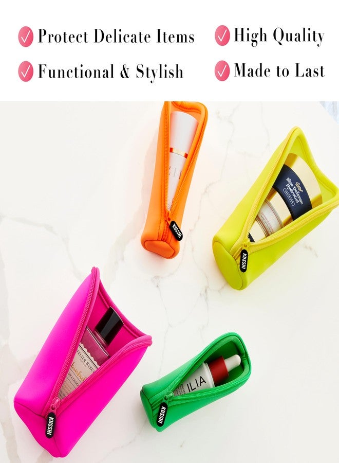 KUSSHI Neoprene Mini Makeup Pouch Set for Purse and Travel - 4 Small Travel Pouches for Delicate Bottles and Beauty Items - For Foundations, Serums, Perfumes and More (4 Pack - S, M, L, XL) - Image 3
