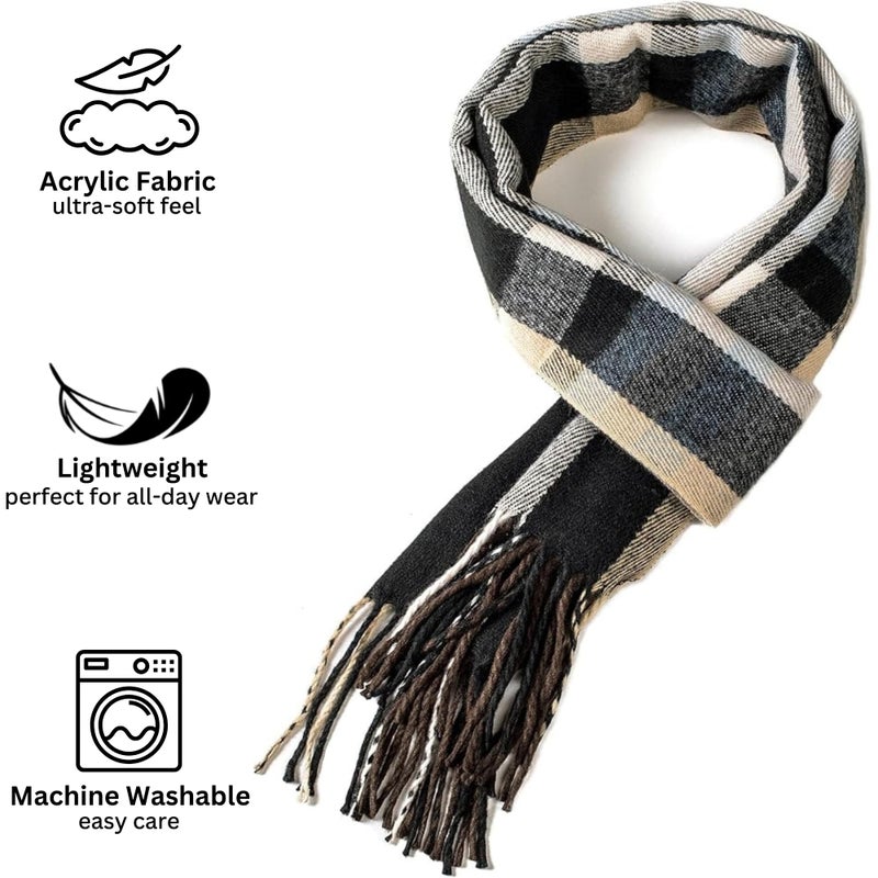 Alpine Swiss Mens Plaid Scarf Softer Than Cashmere Scarves Winter Shawl Black Blue - Image 3