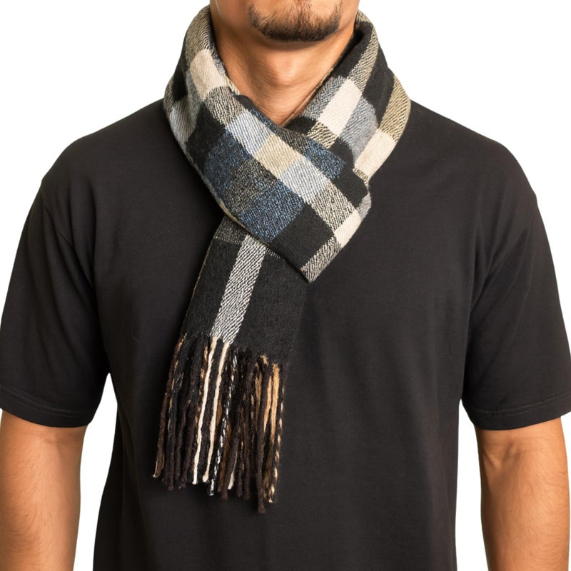 Alpine Swiss Mens Plaid Scarf Softer Than Cashmere Scarves Winter Shawl Black Blue - Image 1