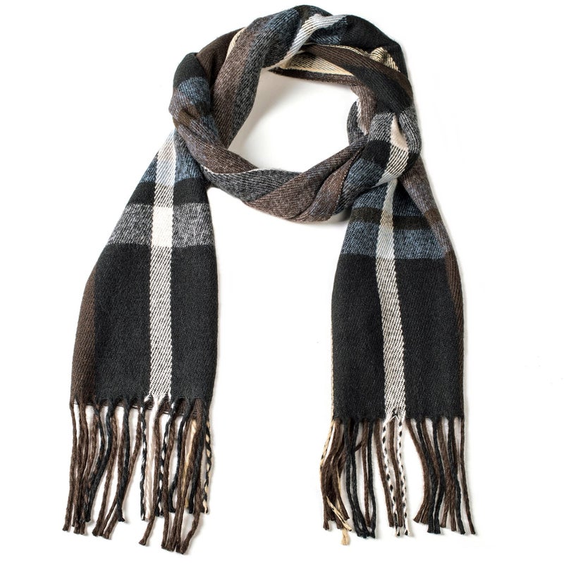 Alpine Swiss Mens Plaid Scarf Softer Than Cashmere Scarves Winter Shawl Black Blue - Image 2
