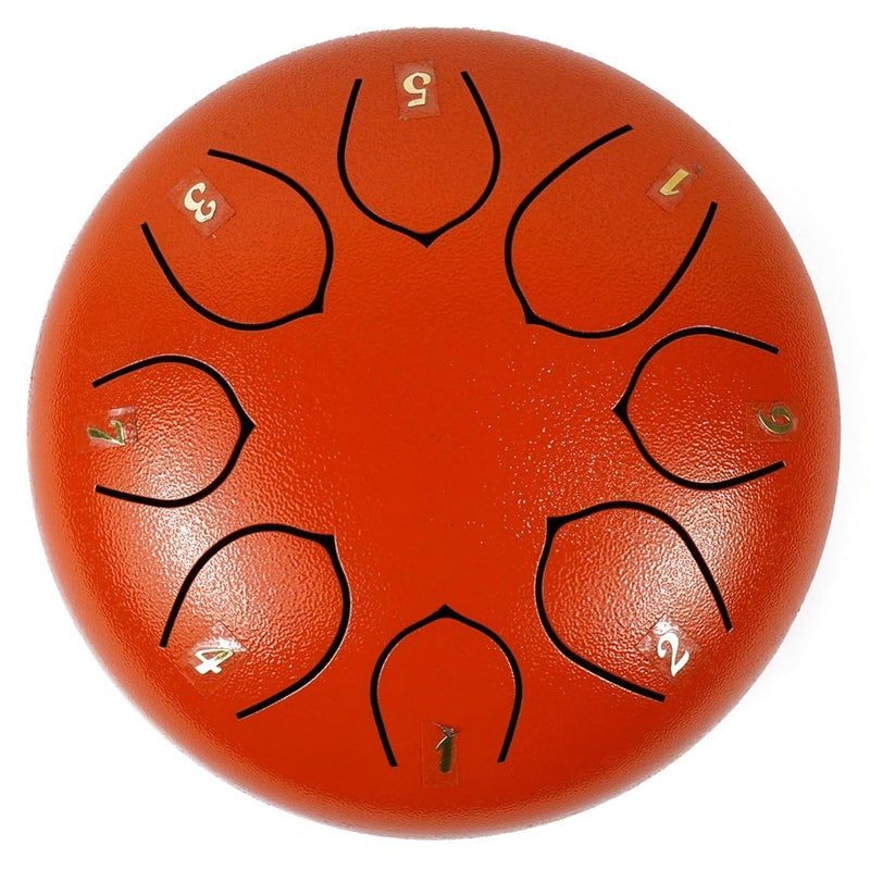 Regis 8 Notes 6 Inch Orange Alloy Steel Tongue Drum – Handpan Percussion Drum for Kids & Adults, Meditation, Yoga, Music Therapy – Includes Mallets, Finger Picks & Travel Bag – Orange - Image 2
