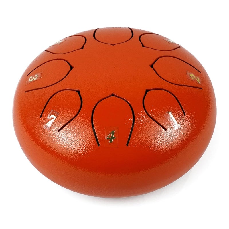 Regis 8 Notes 6 Inch Orange Alloy Steel Tongue Drum – Handpan Percussion Drum for Kids & Adults, Meditation, Yoga, Music Therapy – Includes Mallets, Finger Picks & Travel Bag – Orange - Image 3