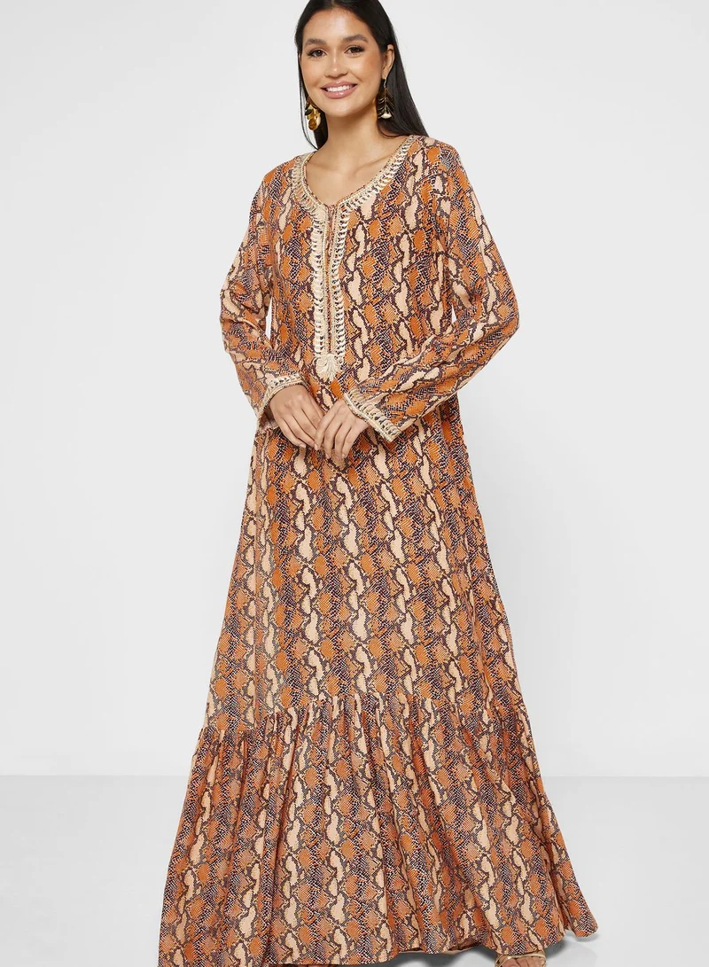 KASHKHA Printed Tiered Jalabiya