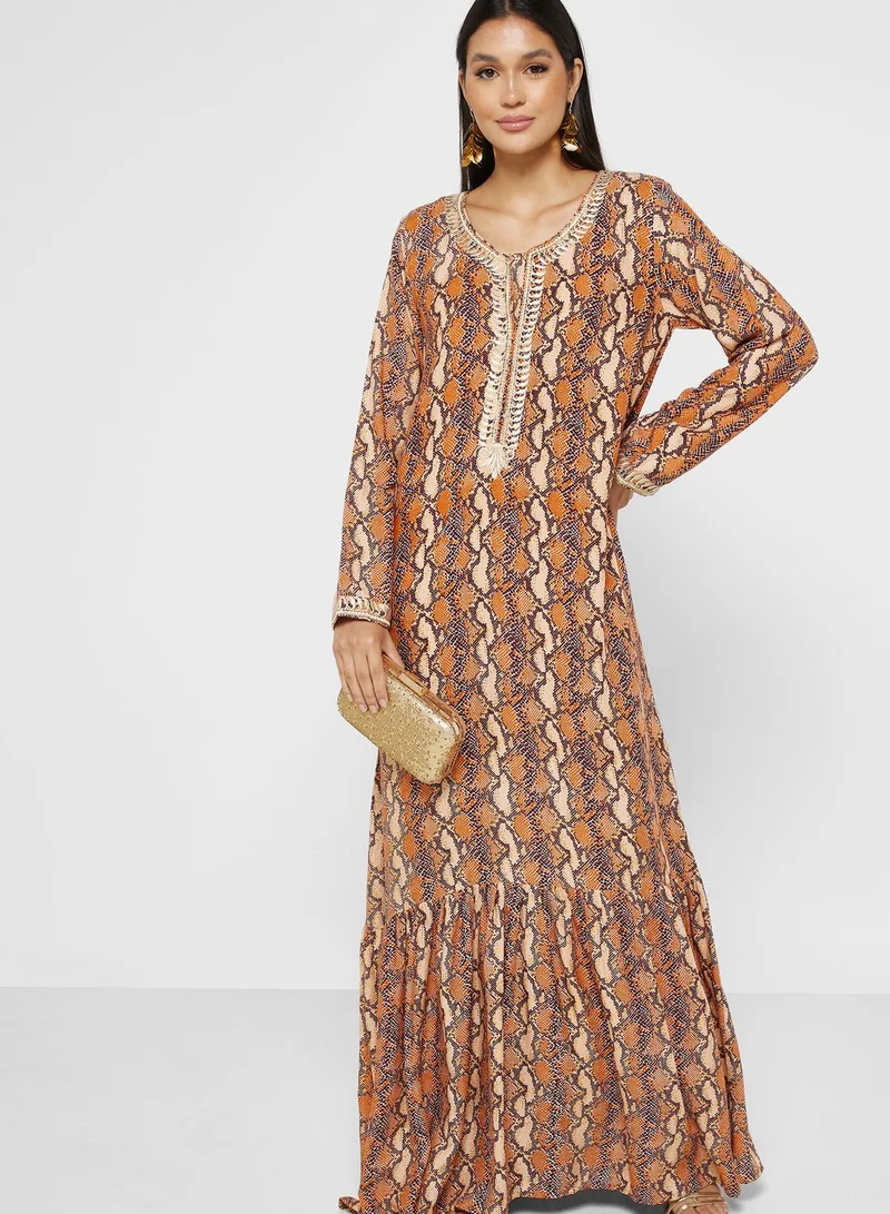 KASHKHA Printed Tiered Jalabiya