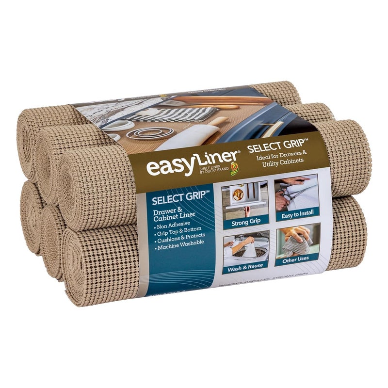EasyLiner Select Grip Shelf Liner for Drawers  Cabinets  Easy to Install  Cut to Fit  Non Slip Non Adhesive Grip Shelf Liner for Kitchen Bathroom Pantry  12 in x 10 ft 6 Rolls  Taupe