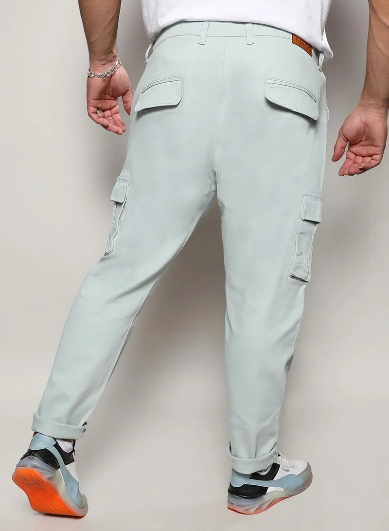Instafab Plus Instafab Plus Men's Sage Green Cargo Trousers For Casual Wear | 6 Pockets | Plus-Size Fit | Button Closure | Cotton Poly Cargo Pant Crafted With Comfort Fit For Everyday Wear