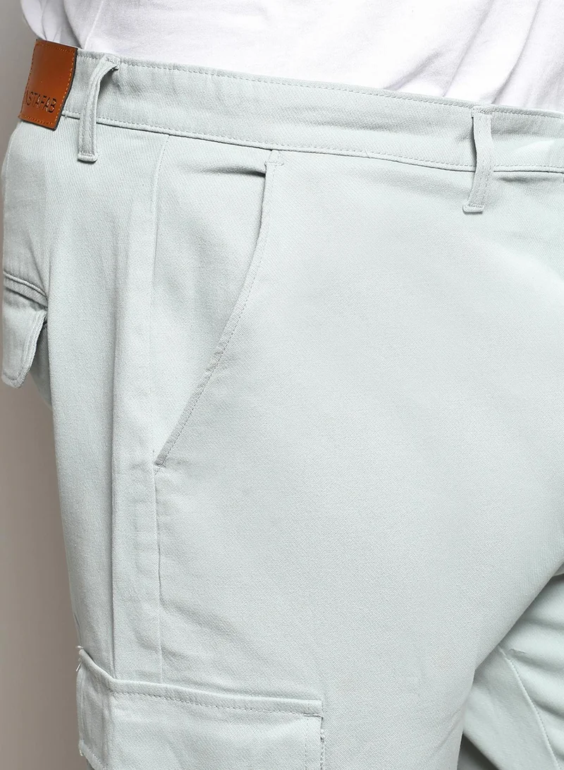 Instafab Plus Instafab Plus Men's Sage Green Cargo Trousers For Casual Wear | 6 Pockets | Plus-Size Fit | Button Closure | Cotton Poly Cargo Pant Crafted With Comfort Fit For Everyday Wear