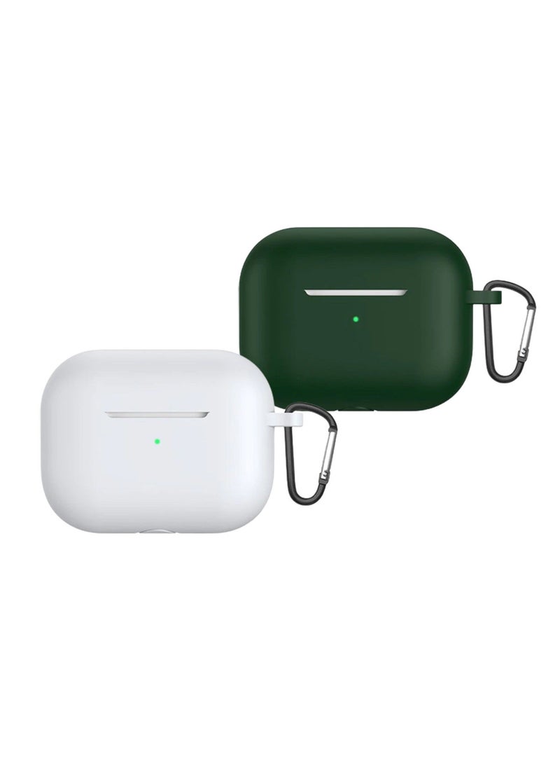 YOMNA 2022 New For Airpods Pro 2nd Generation Case Cover dustproof with hook anti-lost Protector for AirPods Pro2 Waterproof Cases Dark Green with Snow White (set of 2)  - Image 1