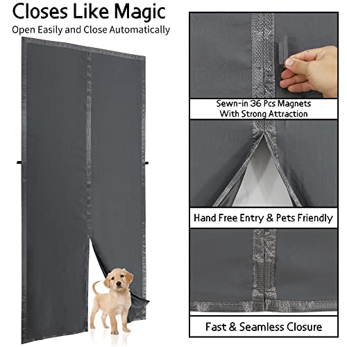 Mpmedo Magnetic Thermal Insulated Door Curtain,Thicker Layered Fabric Doorway Curtains,Temporary Door Insulation Cover Keep Warm Winter&Cool Summer,Dark Grey Fabric Window Insulation Kit for Winter - Image 5